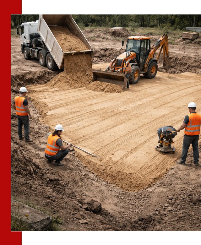 Устройство песчаной подушки для фундаментов и дорог в Сочи